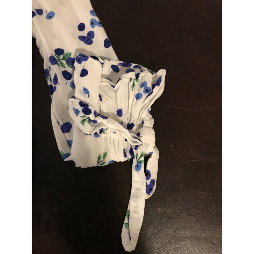 Anthropologie Maeve Blithe Blueberry Tie Sleeve Button Front Blouse White Blue 0 - Picture 5 of 12
